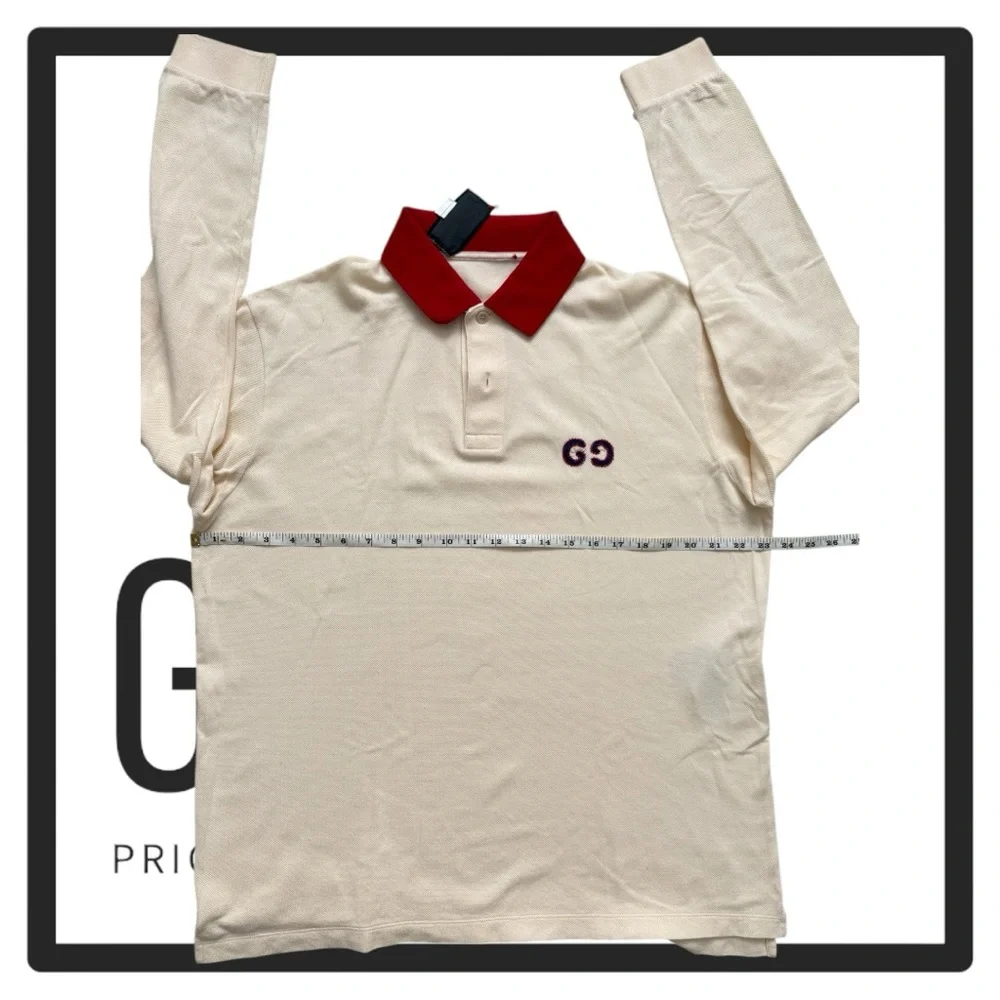 Gucci Cream Polo Shirt with Red Collar‎